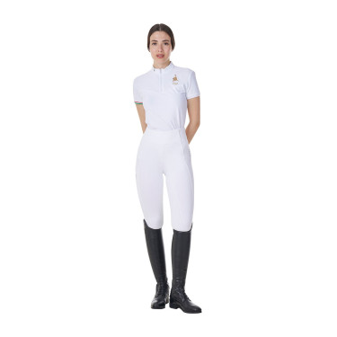 Polo de concours femme stretch Equestro x FISE manches courtes Blanc