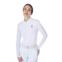Wedstrijdpolo voor dames met lange mouwen Equestro x FISE Wit