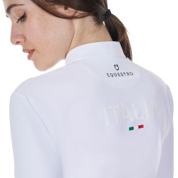 Wedstrijdpolo voor dames met lange mouwen Equestro x FISE Wit