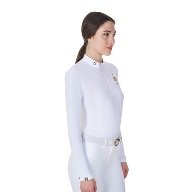 Wedstrijdpolo voor dames met lange mouwen Equestro x FISE Wit