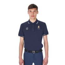 Polo d’entraînement homme Equestro x FISE trois boutons manches courtes Marine blazer Bleu marine