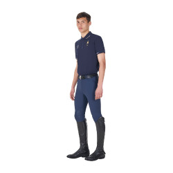 Polo d’entraînement homme Equestro x FISE trois boutons manches courtes Marine blazer Bleu marine