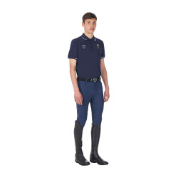 Polo d’entraînement homme Equestro x FISE trois boutons manches courtes Marine blazer Bleu marine