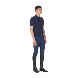 Polo d’entraînement homme Equestro x FISE trois boutons manches courtes Marine blazer Bleu marine