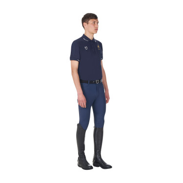 Polo d’entraînement homme Equestro x FISE trois boutons manches courtes Marine blazer Bleu marine
