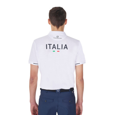 Polo d’entraînement homme Equestro x FISE trois boutons manches courtes Blanc