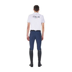 Polo d’entraînement homme Equestro x FISE trois boutons manches courtes Blanc