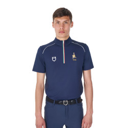 Heren trainingspolo Equestro x FISE met rits, Italiaanse vlag, korte mouwen Marineblazer Marineblauw