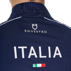 Polo d’entraînement homme Equestro x FISE avec zip drapeau italien manches courtes Marine blazer Bleu marine