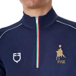 Polo d’entraînement homme Equestro x FISE avec zip drapeau italien manches courtes Marine blazer Bleu marine