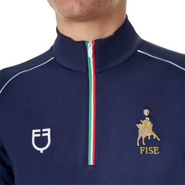 Polo d’entraînement homme Equestro x FISE avec zip drapeau italien manches courtes Marine blazer Bleu marine