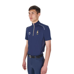 Polo d’entraînement homme Equestro x FISE avec zip drapeau italien manches courtes Marine blazer Bleu marine