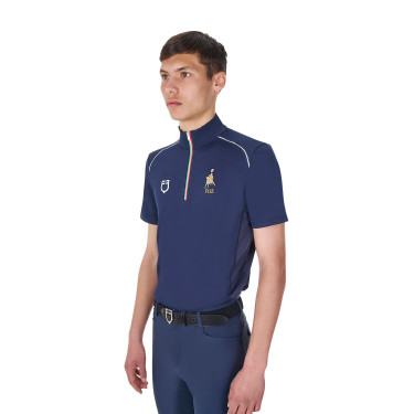 Polo d’entraînement homme Equestro x FISE avec zip drapeau italien manches courtes Marine blazer Bleu marine