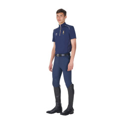 Heren trainingspolo Equestro x FISE met rits, Italiaanse vlag, korte mouwen Marineblazer Marineblauw