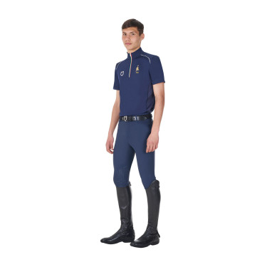 Heren trainingspolo Equestro x FISE met rits, Italiaanse vlag, korte mouwen Marineblazer Marineblauw