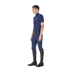 Heren trainingspolo Equestro x FISE met rits, Italiaanse vlag, korte mouwen Marineblazer Marineblauw