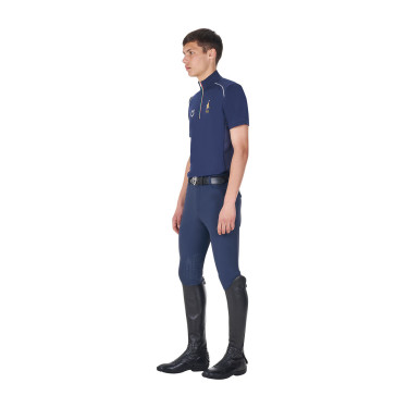Polo d’entraînement homme Equestro x FISE avec zip drapeau italien manches courtes Marine blazer Bleu marine