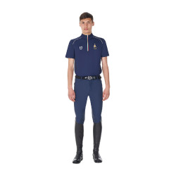 Heren trainingspolo Equestro x FISE met rits, Italiaanse vlag, korte mouwen Marineblazer Marineblauw