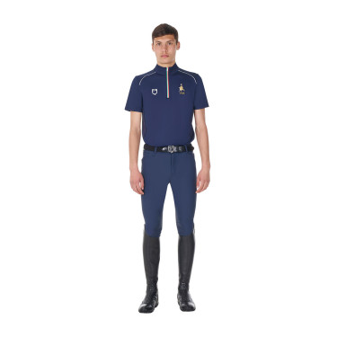 Polo d’entraînement homme Equestro x FISE avec zip drapeau italien manches courtes Marine blazer Bleu marine