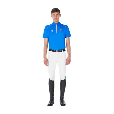 Heren trainingspolo Equestro x FISE met rits, Italiaanse vlag, korte mouwen Blauw van Savoye