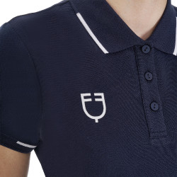 Polo d’entraînement femme Equestro x FISE trois boutons manches courtes Marine blazer Bleu marine