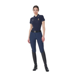 Polo d’entraînement femme Equestro x FISE trois boutons manches courtes Marine blazer Bleu marine