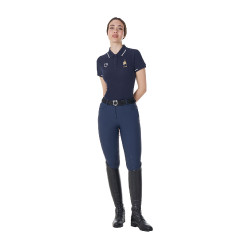 Polo d’entraînement femme Equestro x FISE trois boutons manches courtes Marine blazer Bleu marine