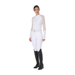 Dames trainingspolo Equestro met lange mouwen en kant Wit Dames trainingspolo Equestro met lange mouwen en kant Wit