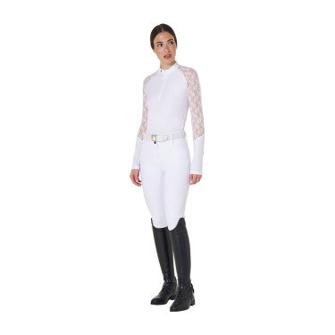 Dames trainingspolo Equestro met lange mouwen en kant Wit Dames trainingspolo Equestro met lange mouwen en kant Wit