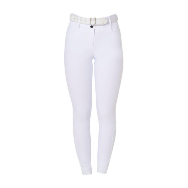 Pantalon d’équitation femme Equestro grip genoux taille haute Blanc