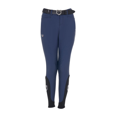 Kinderrijbroek unisex Equestro x FISE met kniestukken grip Marineblazer Marineblauw