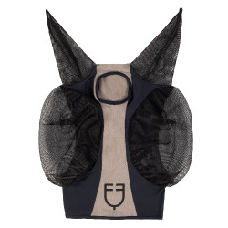 Tweekleurig Equestro vliegenmasker van mesh Antraciet / grijze flanelle Beige Tweekleurig Equestro vliegenmasker van mesh Antraciet / grijze flanelle Beige