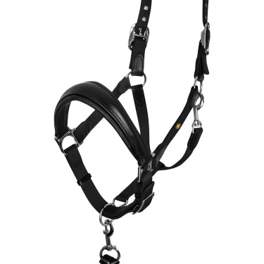 Ergonomisch halster van Equestro met lederen inzetstukken Zwart / zwart Ergonomisch halster van Equestro met lederen inzetstukken Zwart / zwart