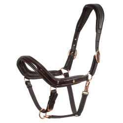 Licol en cuir lisse Equestro boucles rose gold Marron foncé