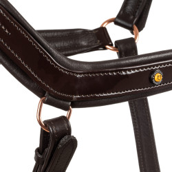 Licol en cuir lisse Equestro boucles rose gold Marron foncé
