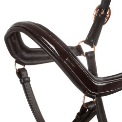 Licol en cuir lisse Equestro boucles rose gold Marron foncé