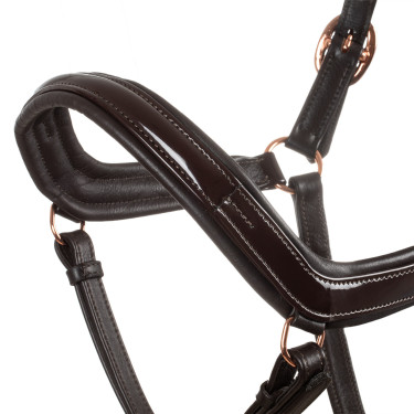 Licol en cuir lisse Equestro boucles rose gold Marron foncé