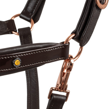 Licol en cuir lisse Equestro boucles rose gold Marron foncé