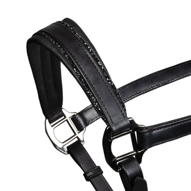 Anatomisch lederen halster Equestro Diamond Zwart