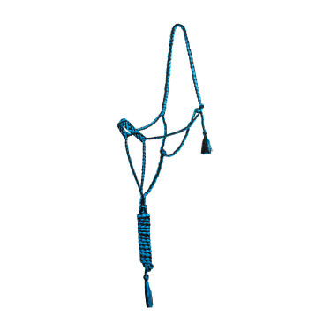 Licol corde Pool’s nez large avec longe Turquoise / noir Bleu