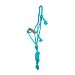 Licol corde Pool’s avec insert cuir travaillé Turquoise Bleu