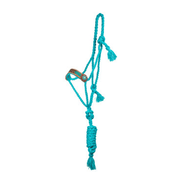 Licol corde Pool’s avec insert cuir travaillé Turquoise Bleu