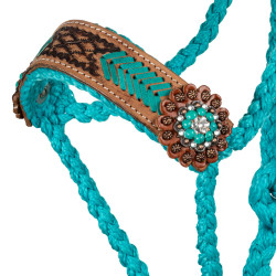 Licol corde Pool’s avec insert cuir travaillé Turquoise Bleu