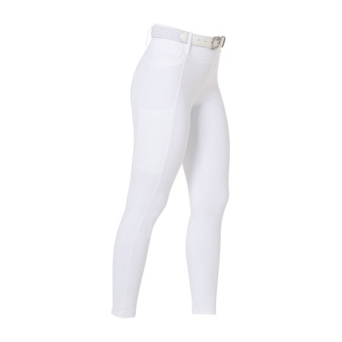 Dameslegging Equestro met hoge taille en riemlussen Wit