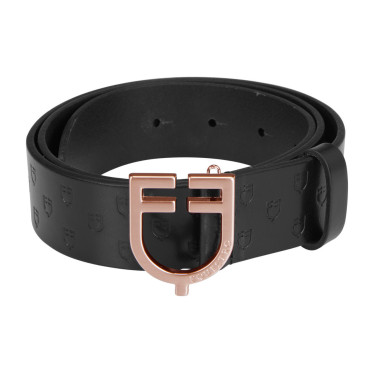 Ceinture d’équitation cuir noir boucle rose gold Equestro