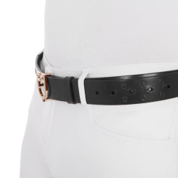 Ceinture d’équitation cuir noir boucle rose gold Equestro
