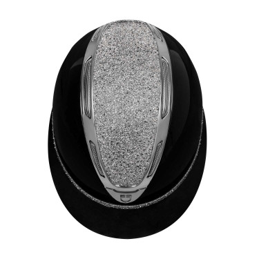 Casque femme Equestro Apocalypse coque brillante avec strass EN 1384-2023 Noir / gunmetal Gris