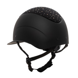 Equestro matte rijhelm met brede klep en strasslogo, goedgekeurd volgens EN 1384-2023 Zwart / glanzend zwart Equestro matte rijhelm met brede klep en strasslogo, goedgekeurd volgens EN 1384-2023 Zwart / glanzend zwart