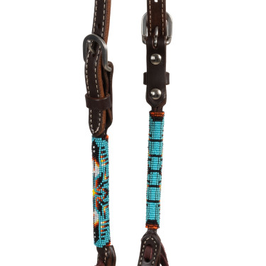 Westernhoofdstel Pool’s Navajo Sky one-ear geperleerd geolied Donkerbruin