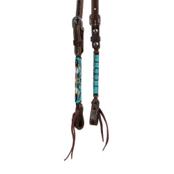 Westernhoofdstel Pool’s Navajo Sky one-ear geperleerd geolied Donkerbruin